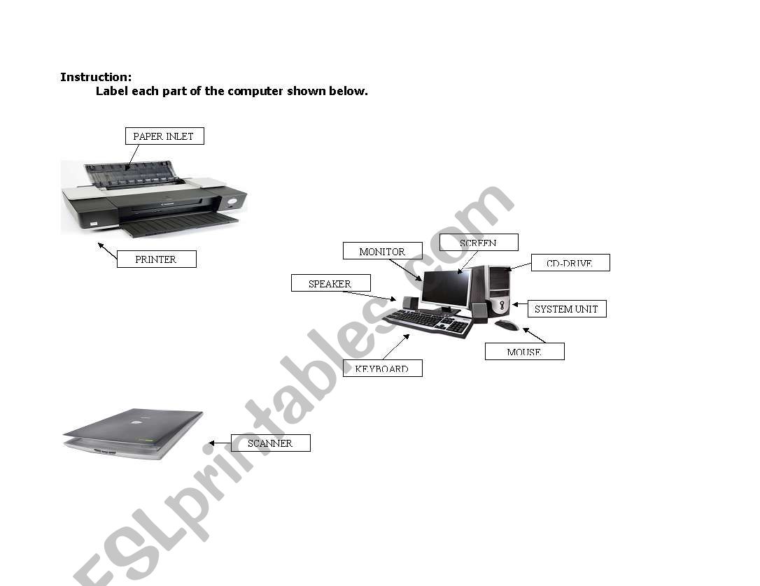 parts of computer worksheet