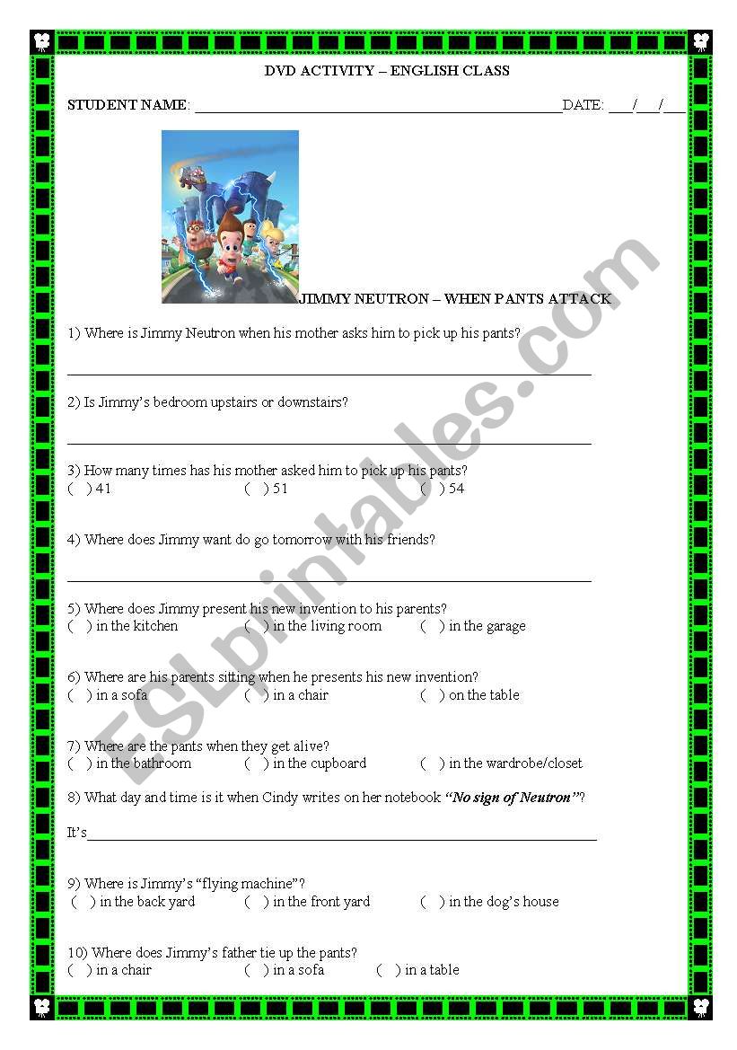 Movie activity worksheet