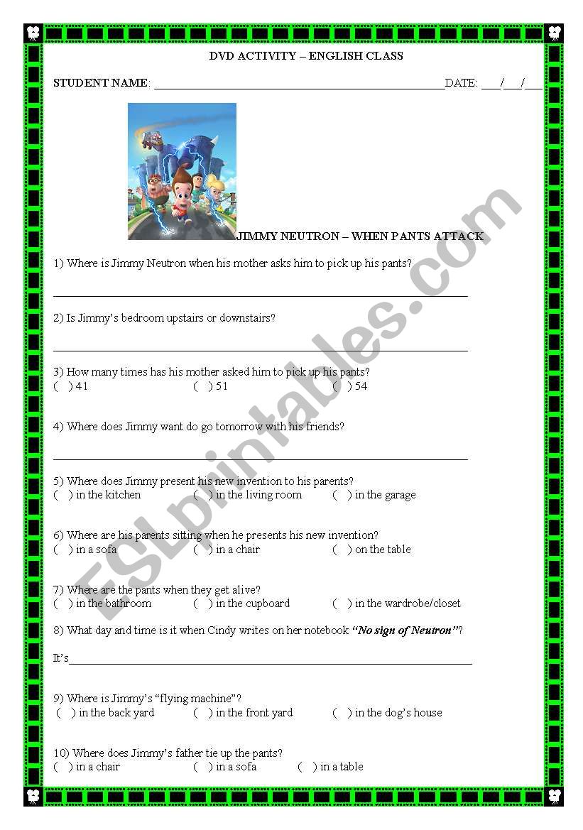 Movie activity worksheet