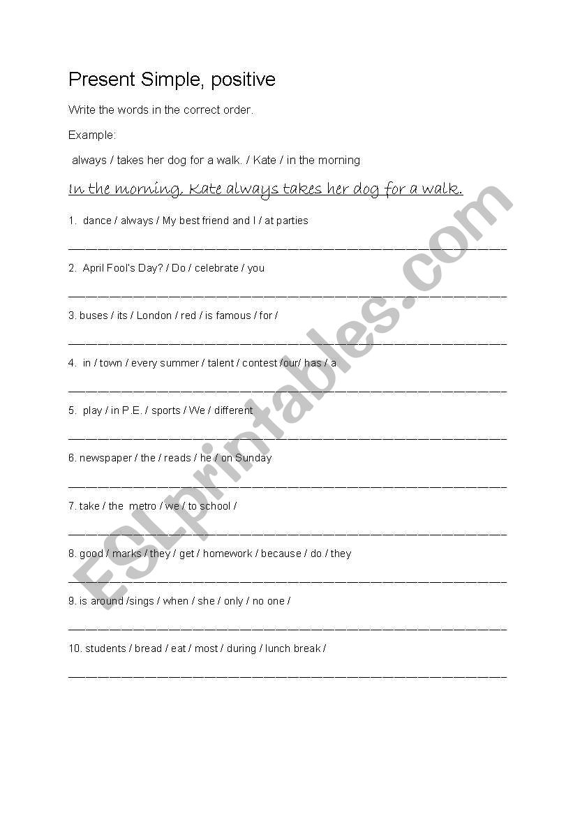 Present Simple Positive worksheet