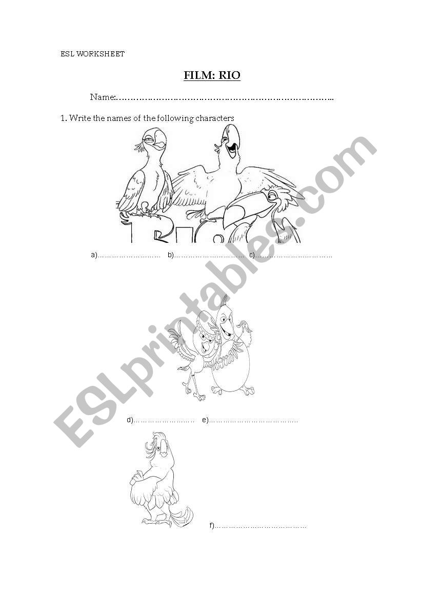 Film: Rio worksheet