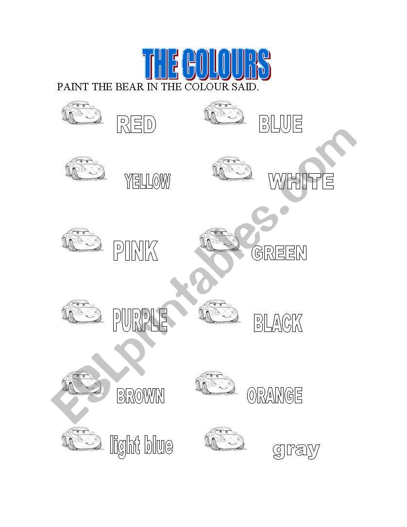 CARS IN COLOURS!! worksheet