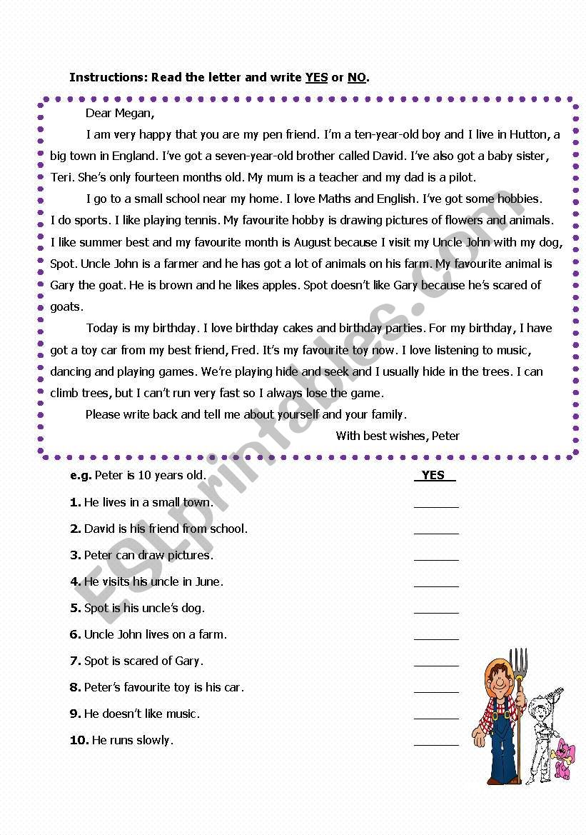 A pen friend worksheet