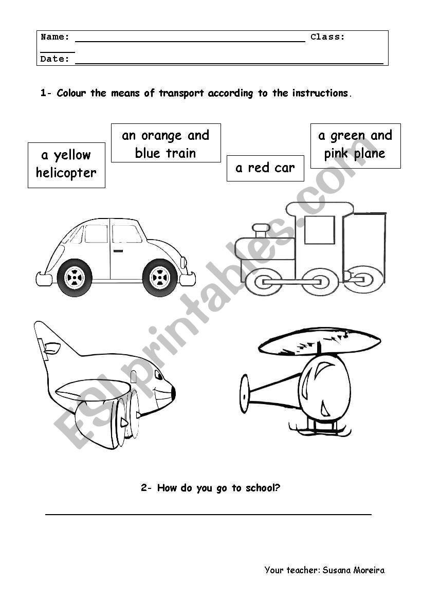 Means of transport worksheet