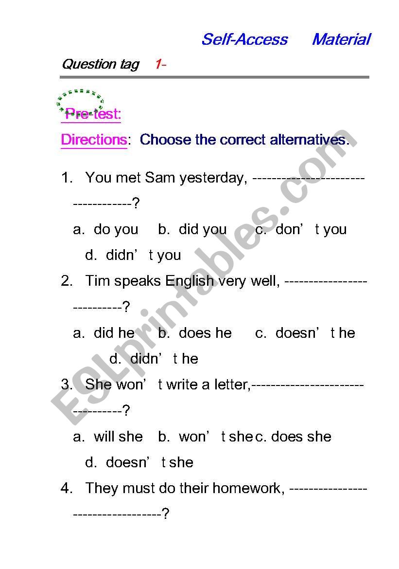 tag worksheet