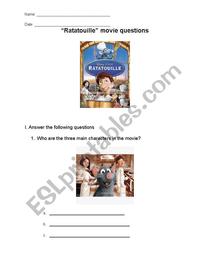 Ratatouille worksheet worksheet