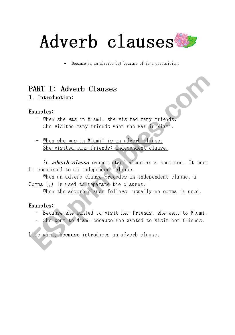 Adverb clause worksheet