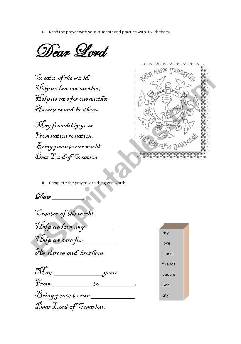 A prayer activity worksheet