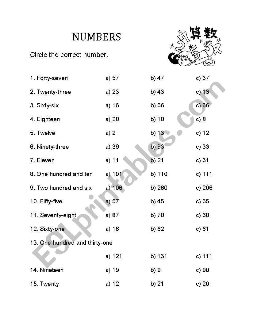 Numbers worksheet