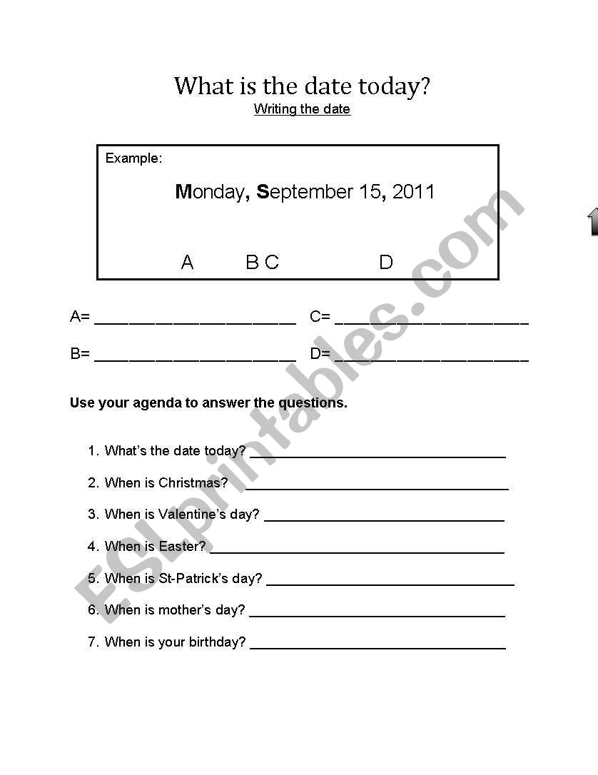 Whats the date today? worksheet