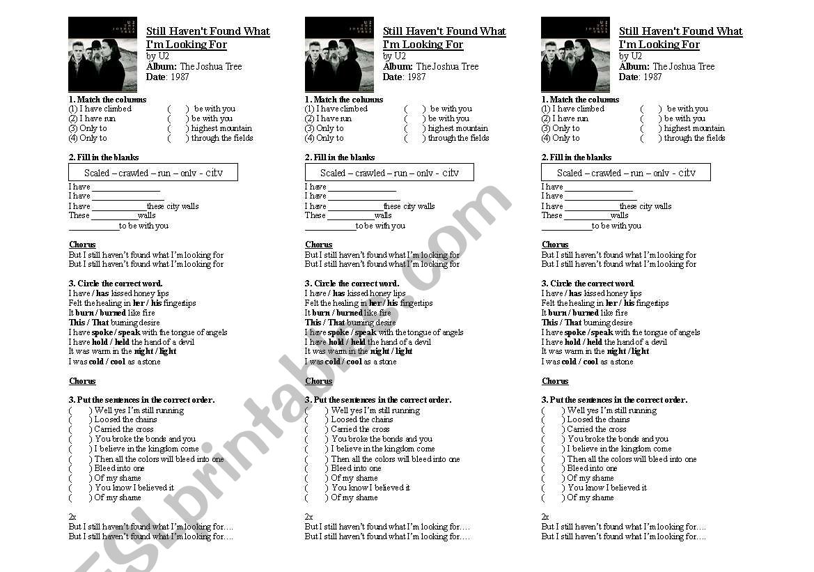 U2_Song worksheet