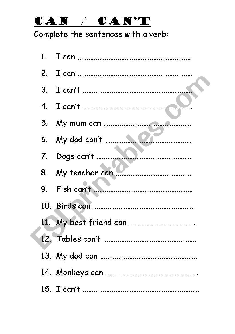 CAN / CANT worksheet