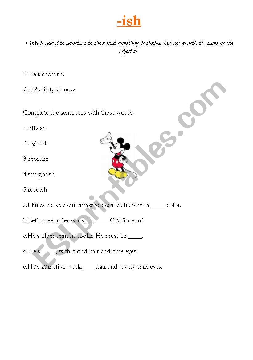 THE SUFFIX -ISH worksheet