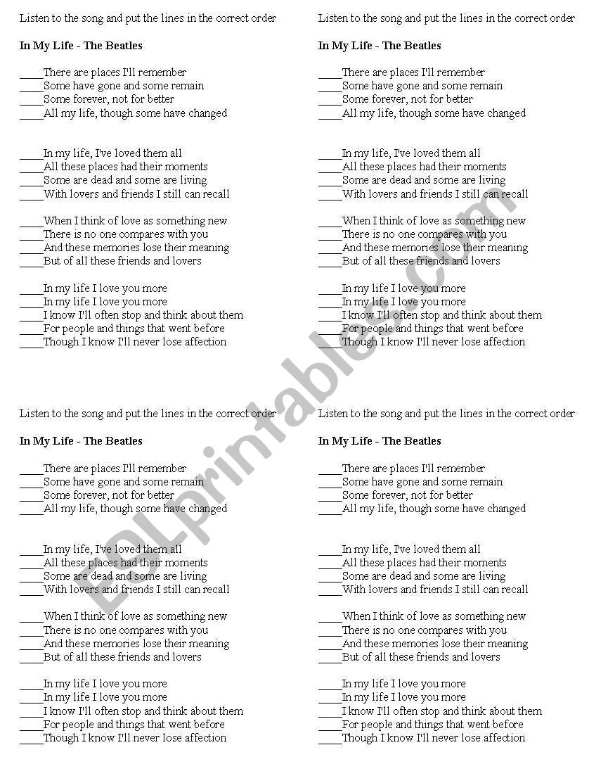 In my life by The Beatles II worksheet
