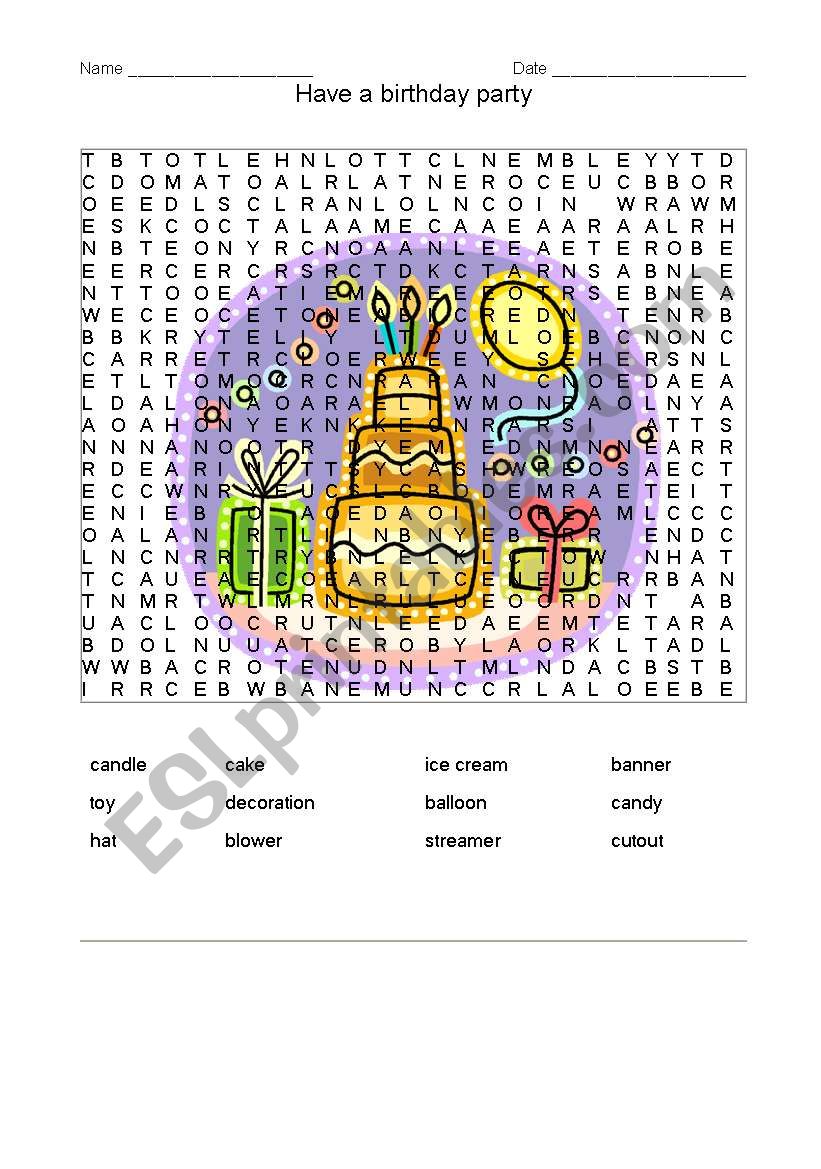 Party worksheet