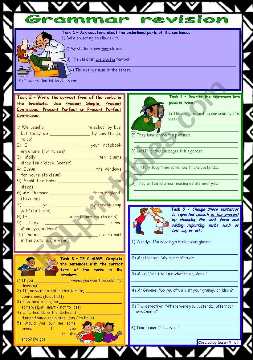 Grammar revision 6 *** 5 tasks *** for intermediate, upper-intermediate level *** 30 minute-test *** with key *** B&W version