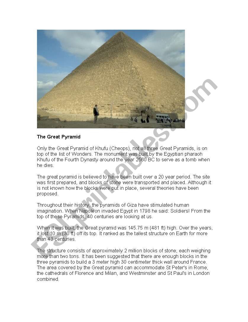 The great pyramid worksheet