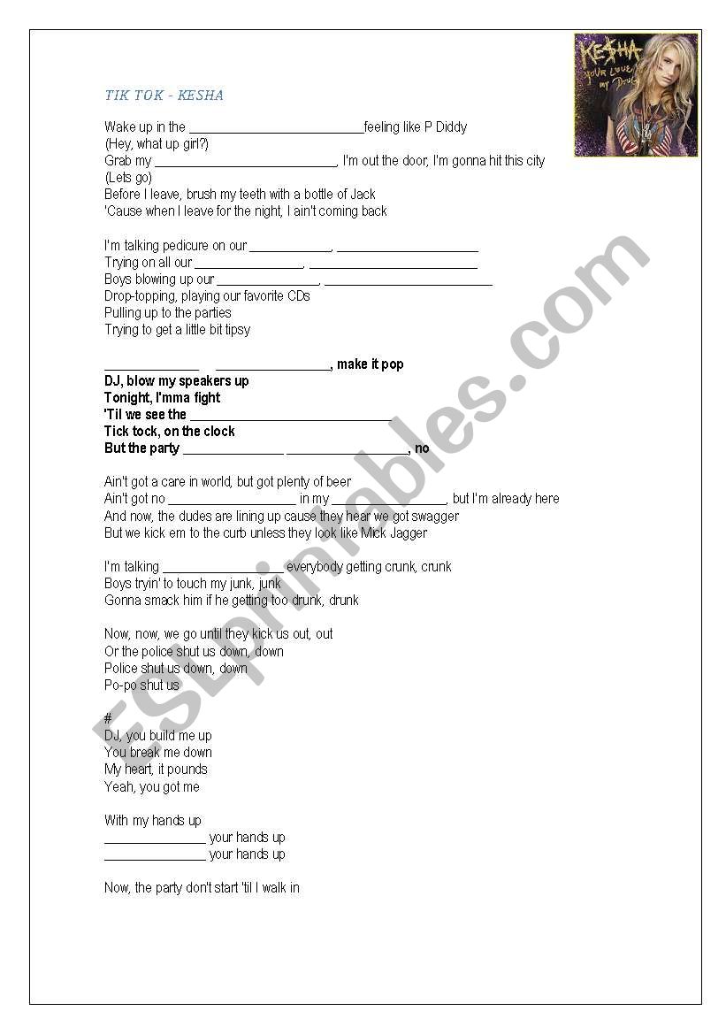 TIK TOK by KESHA worksheet