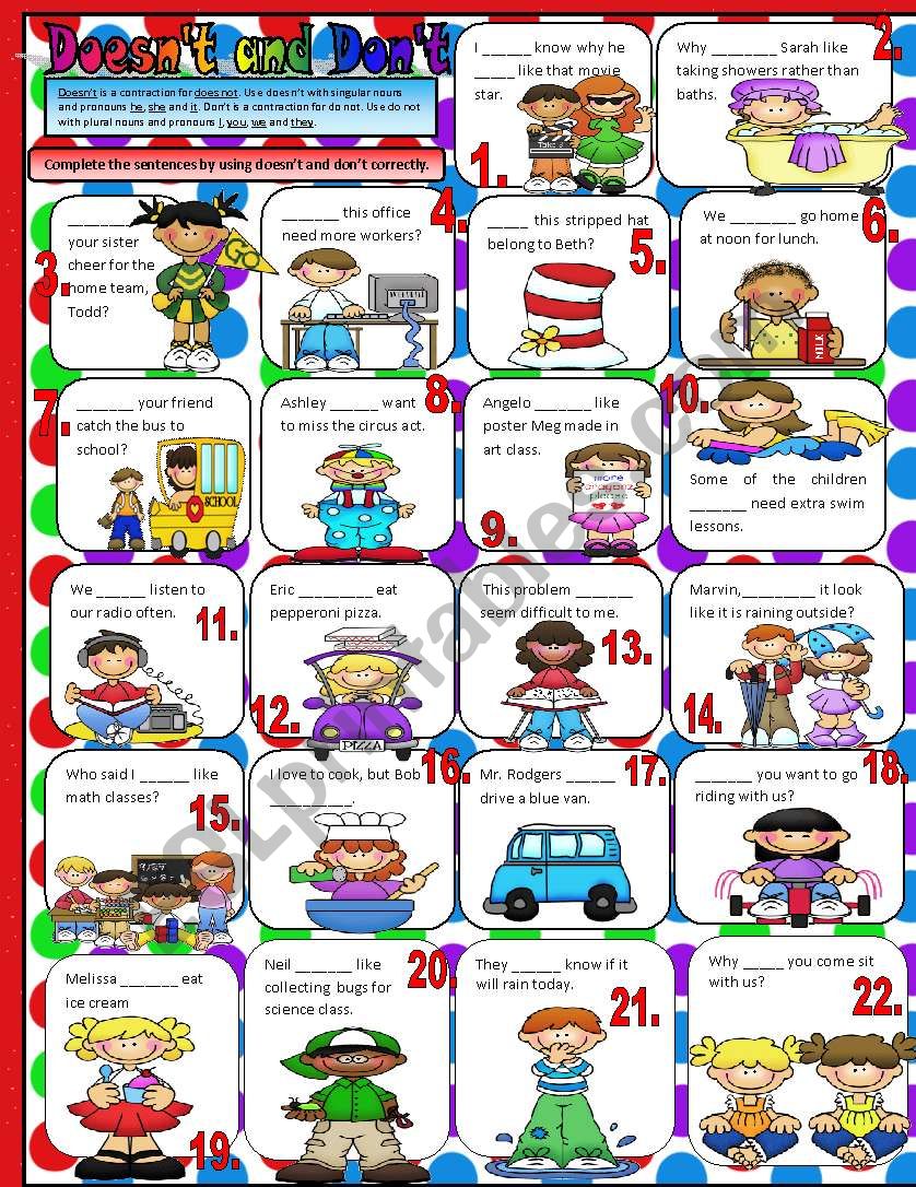 Using Doesn´t and Don´t worksheet Using Doesn´t and Don´t worksheet