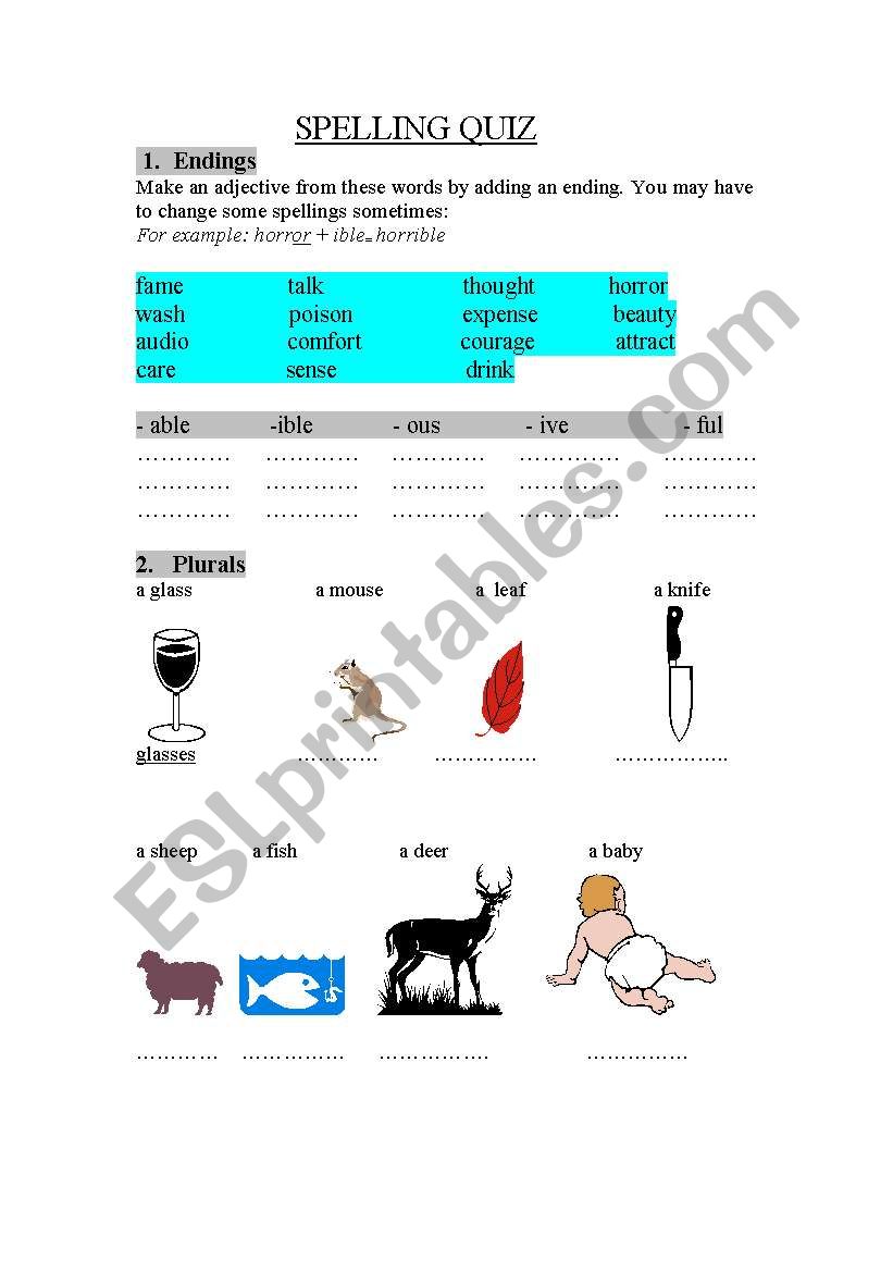 SPELLING QUIZ worksheet