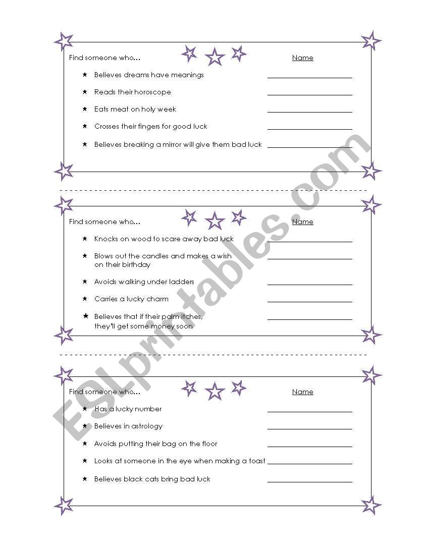SUPERSTITIONS Discussion worksheet