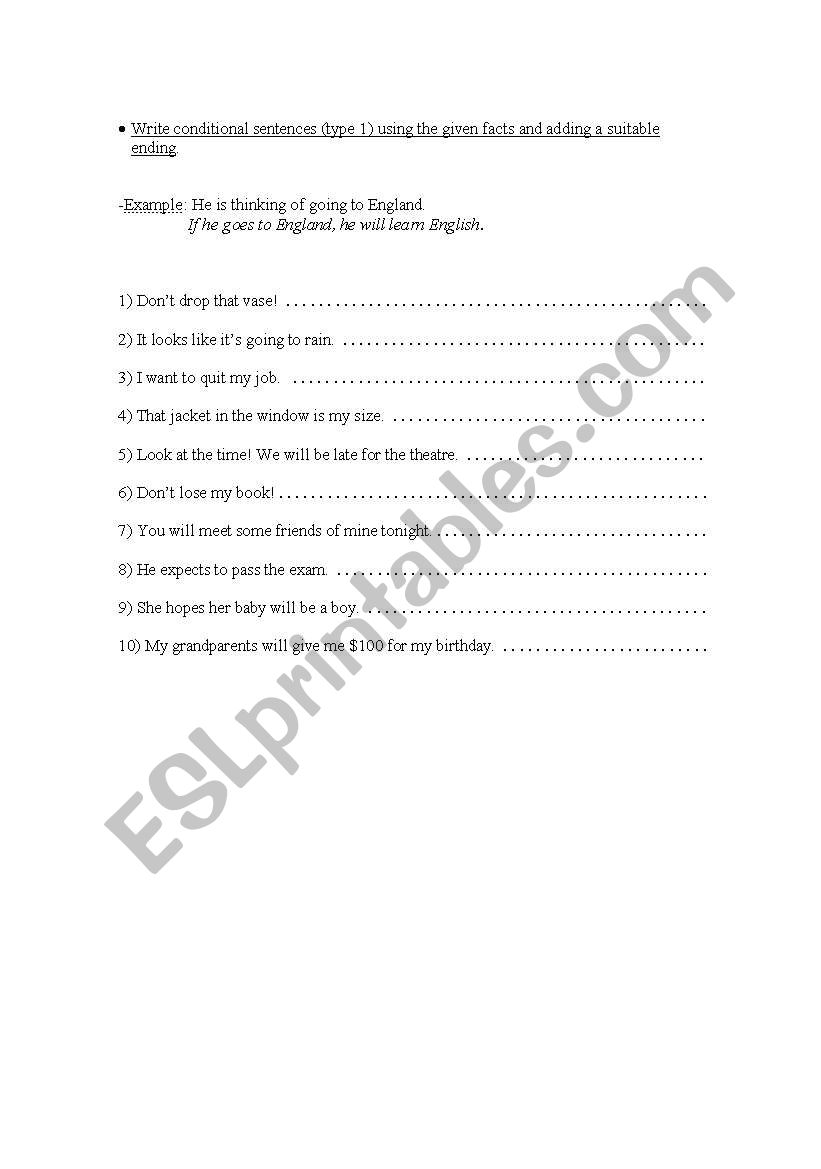 Conditional Sentences Type 1 worksheet