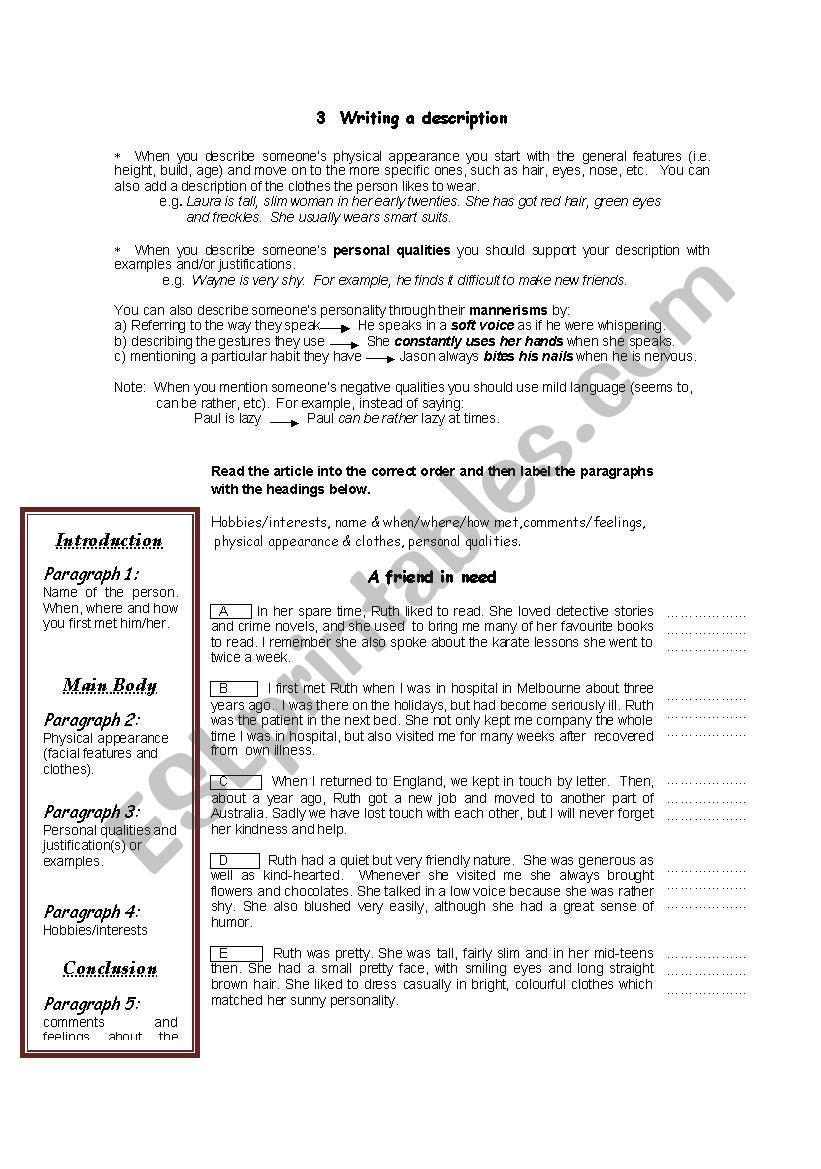 descriptive writing 2 worksheet