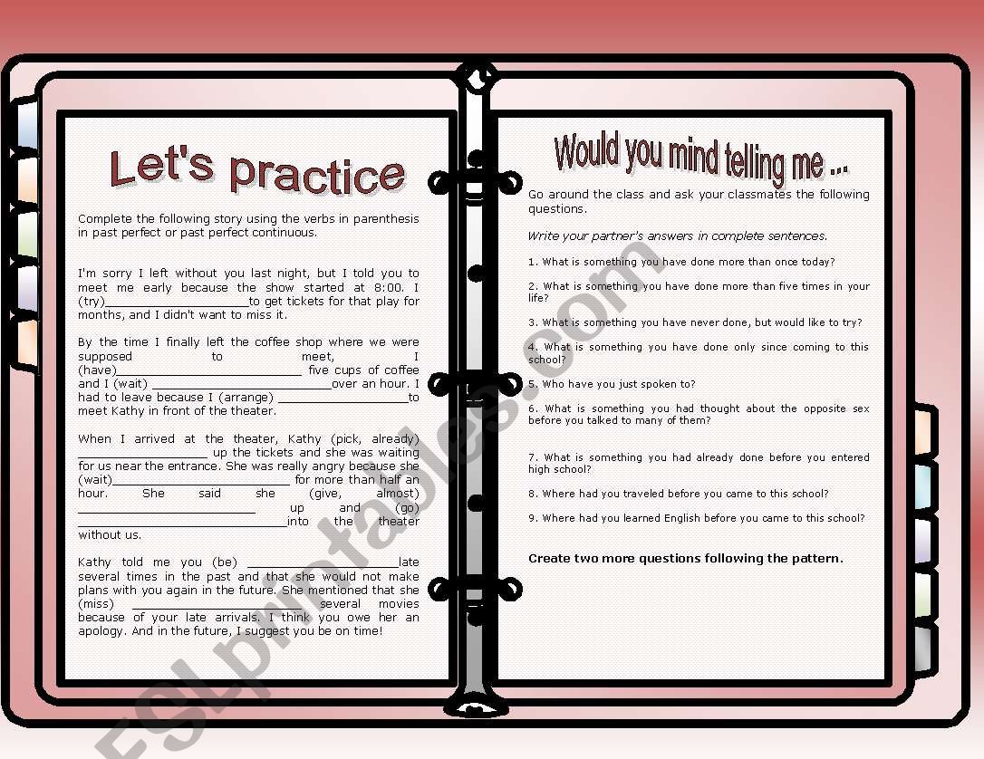 Past perfect practice worksheet