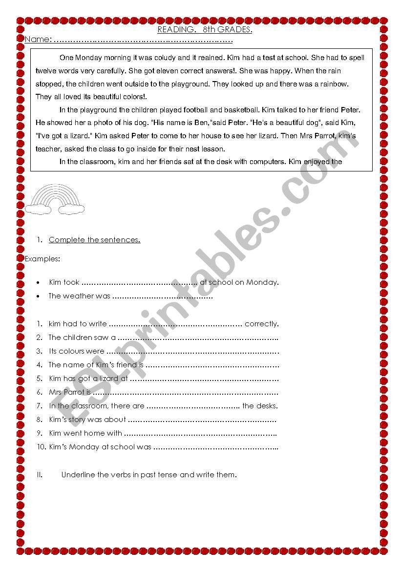 reading comprehension  worksheet