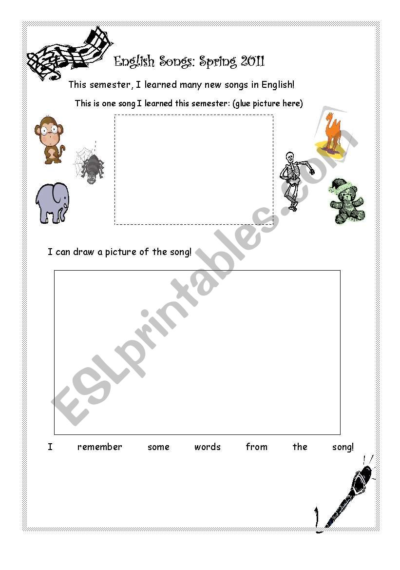 English Childrens Songs Review Worksheet