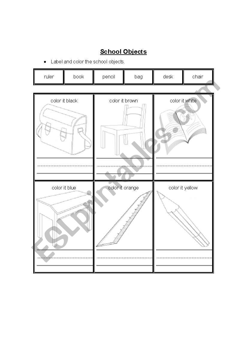 School Objects worksheet