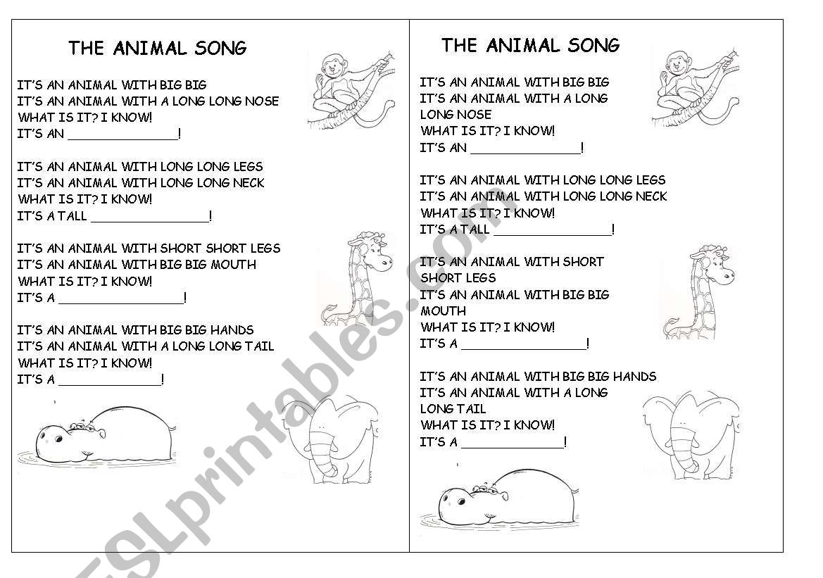 Bubbas animal song worksheet