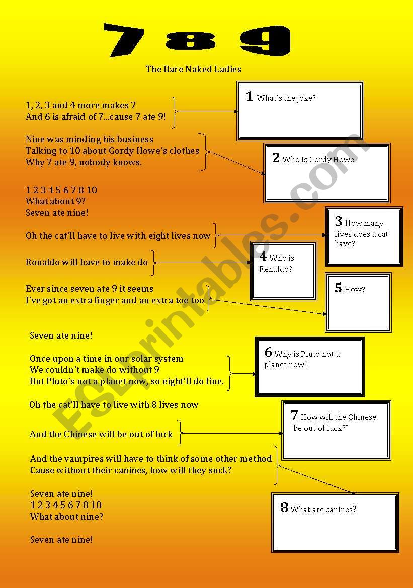 7 8 9 (7 ATE 9) worksheet