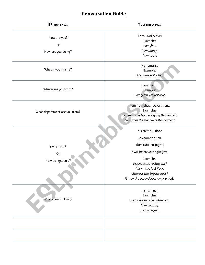 Conversation Guide worksheet