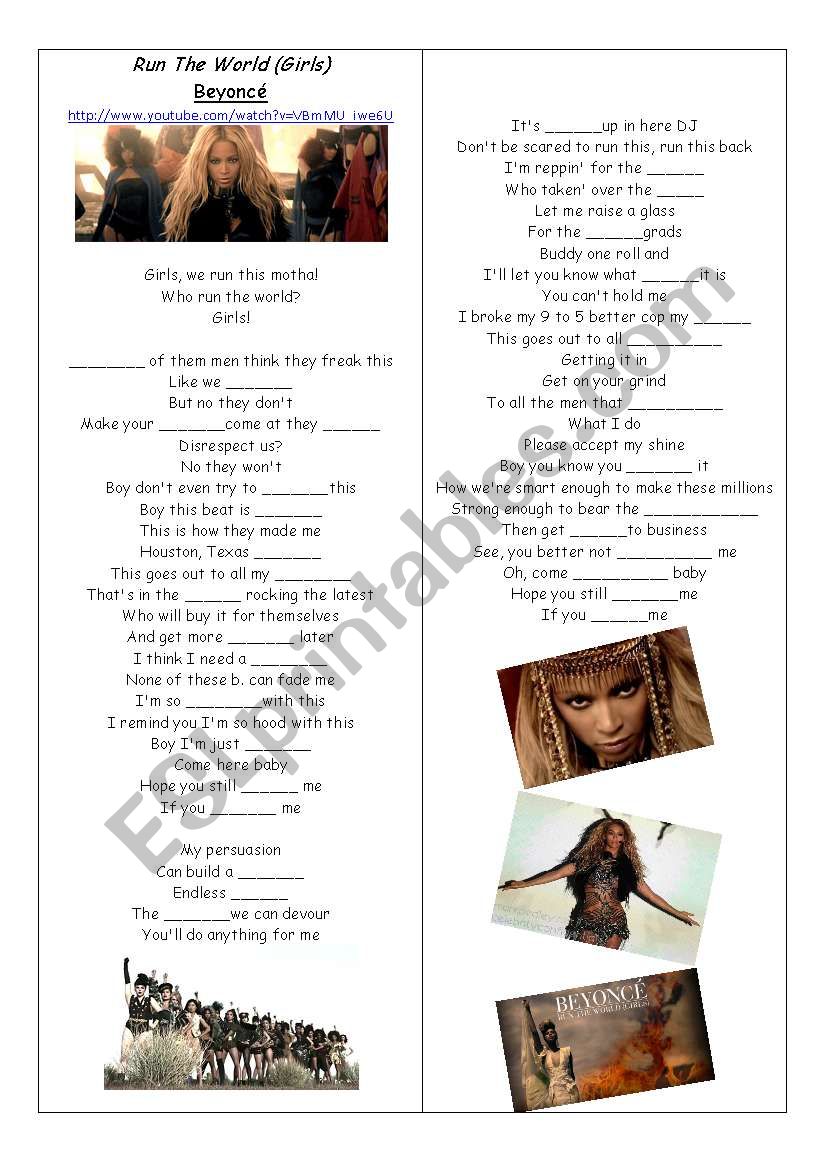 BEYONCÉ - RUN THE WORLS (GIRLS) - ESL worksheet by priceless.teacher