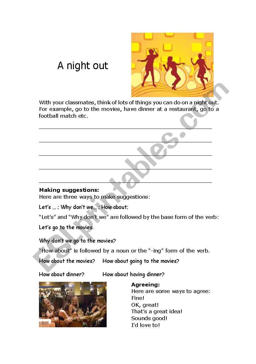 A night out worksheet