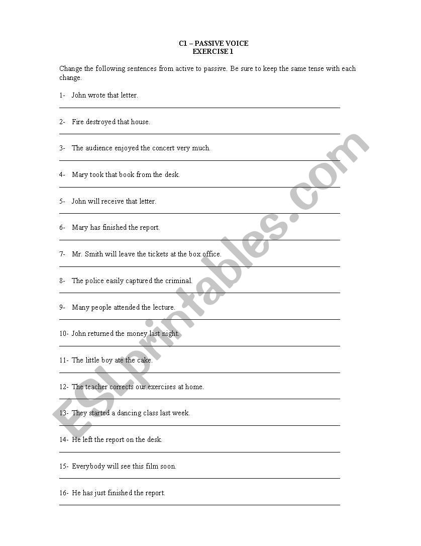 Passive voice exercise worksheet
