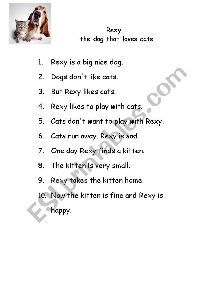 Rexy-the dog that loves cats worksheet