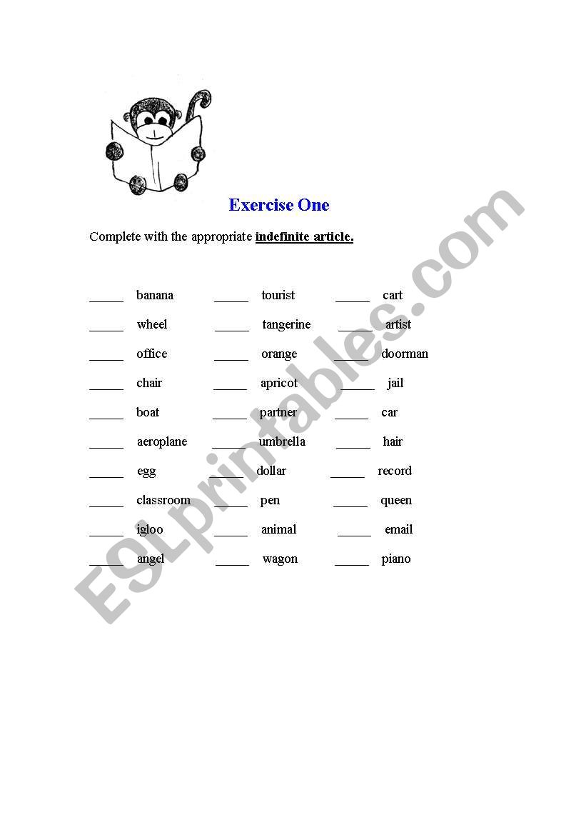 Indefinite Articles worksheet