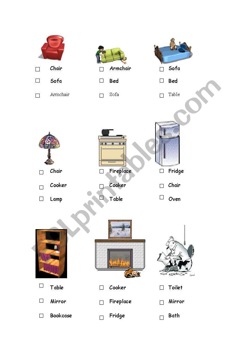 Furniture worksheet