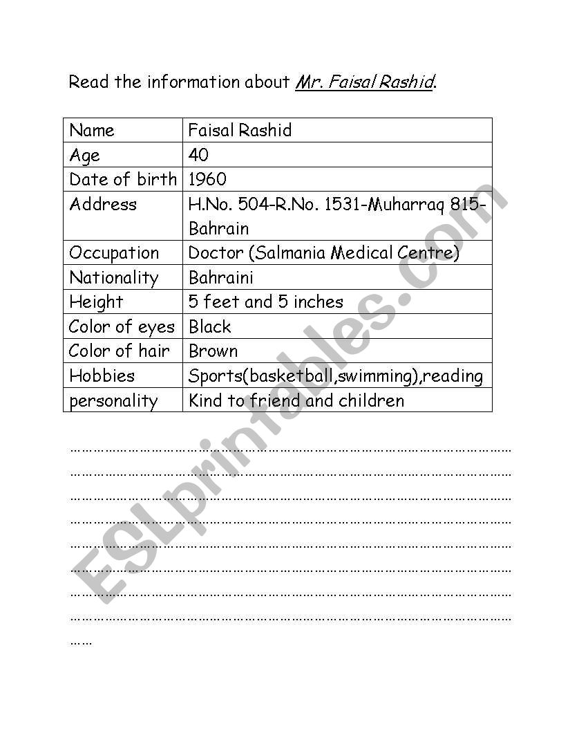 describing people worksheet