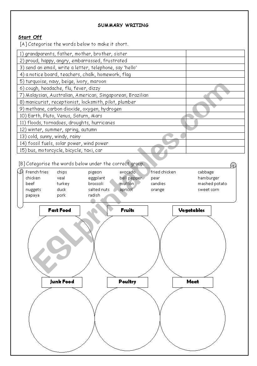 writing worksheet