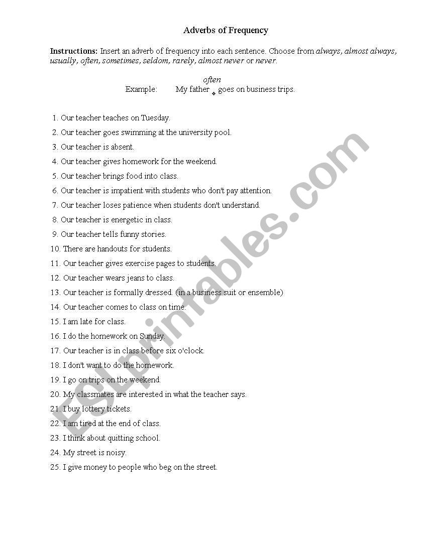 Adverbs of Frequency worksheet