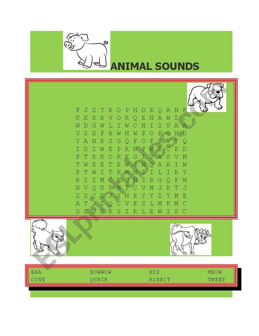 ANIMAL SOUND WORD SEARCH worksheet