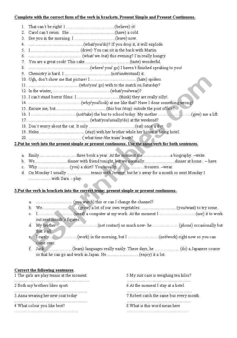 Present Simple or Continuous worksheet