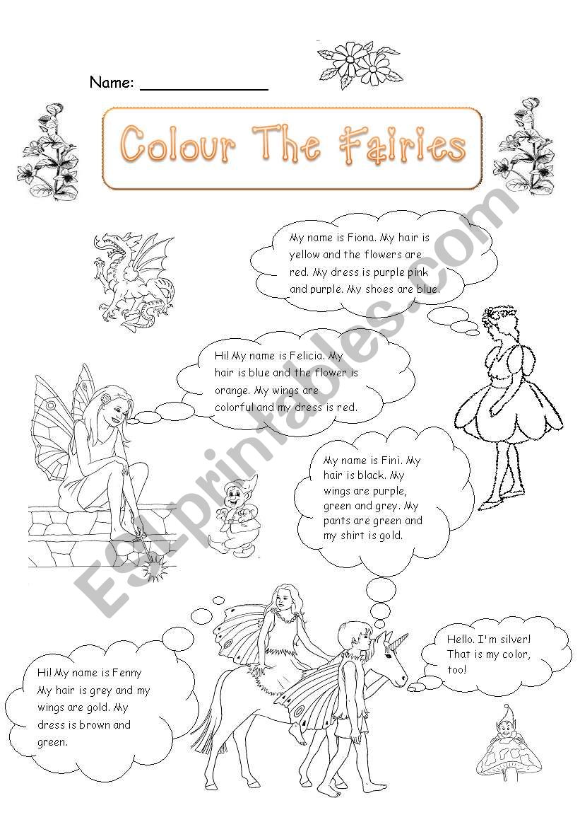 Colour The Fairies worksheet