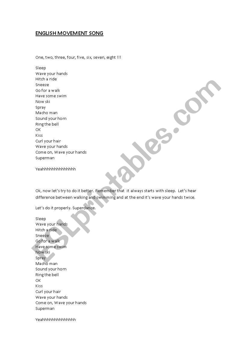 English movement song worksheet