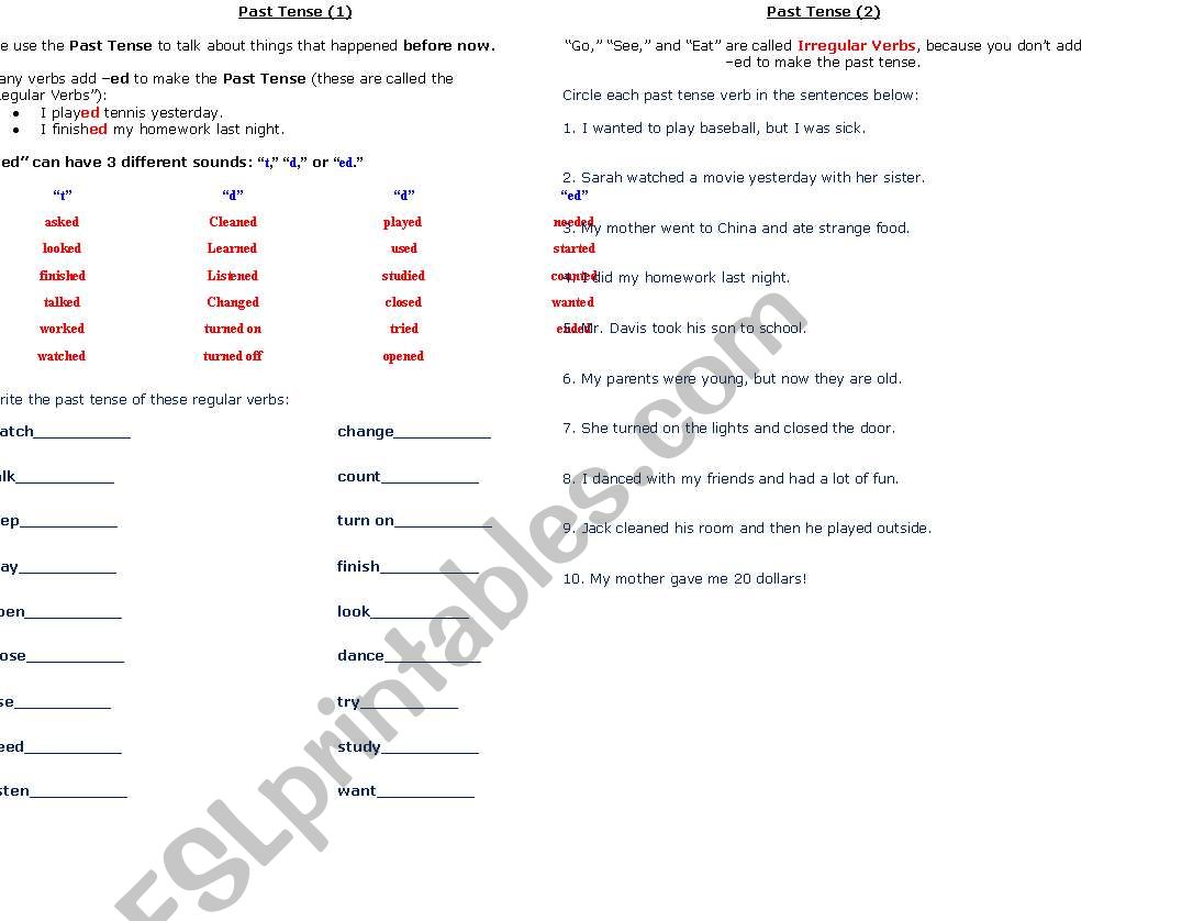 past tense 1 worksheet