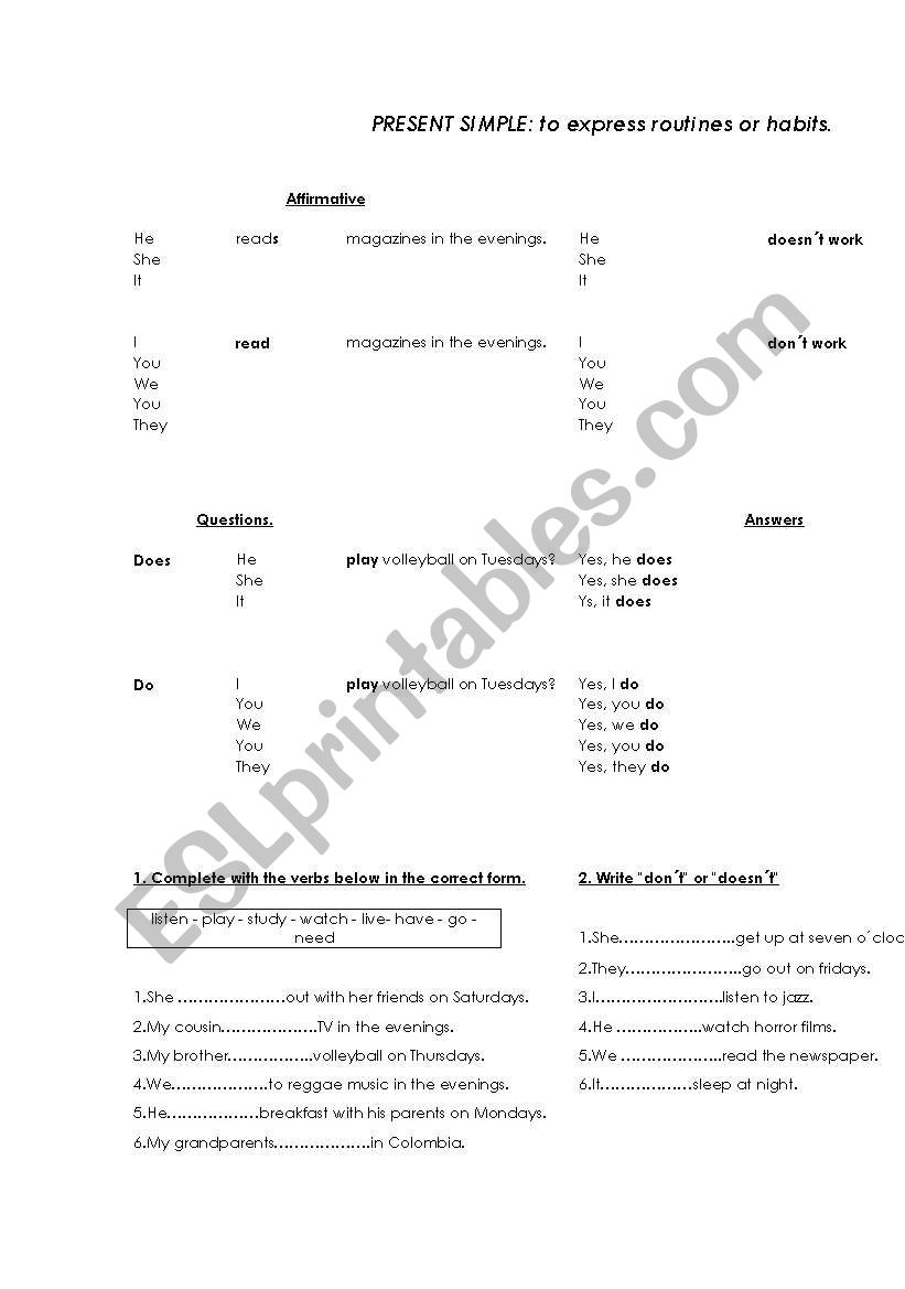 present simple worksheet