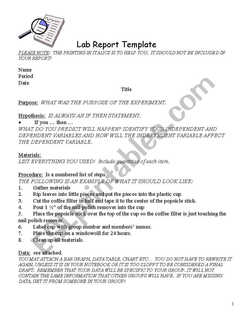 Lab Report Template worksheet